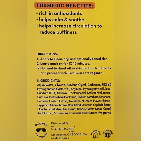 K-BEAUTY: The CRÈME Shop (5) Turmeric & Vit. C MASK
+ 1 oz VIT. C OIL W/TURMERIC - Picture 4 of 8